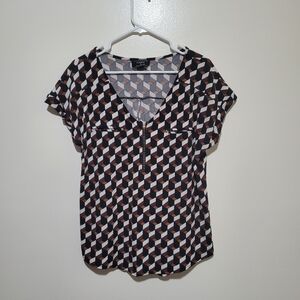 Flower &‎ Feather Geometric Patterned Women's Top Xl